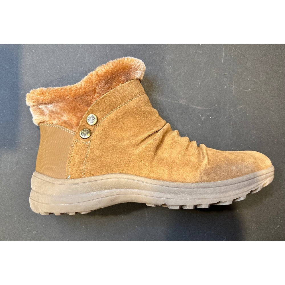Baretraps Tan Suede Faux Fur Trim Slouchy Ankle Boots 8.5M NWOT